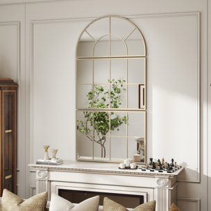 Miroir mural style verrière ensemble de 3 pièces métal doré verre