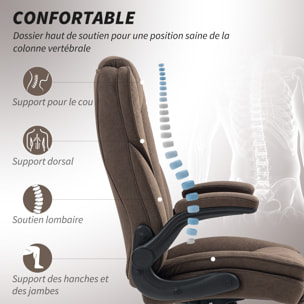 Fauteuil de bureau style Chesterfield réglable accoudoirs rabattables velours chocolat