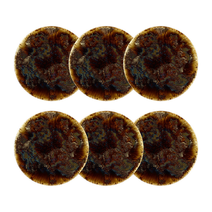 Lot de 6 assiettes à dessert en porcelaine marron 20cm VOLCANO