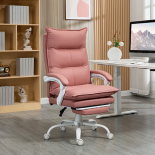 Fauteuil de bureau massant chauffant inclinable réglable repose-pieds rétractable microfibre rose