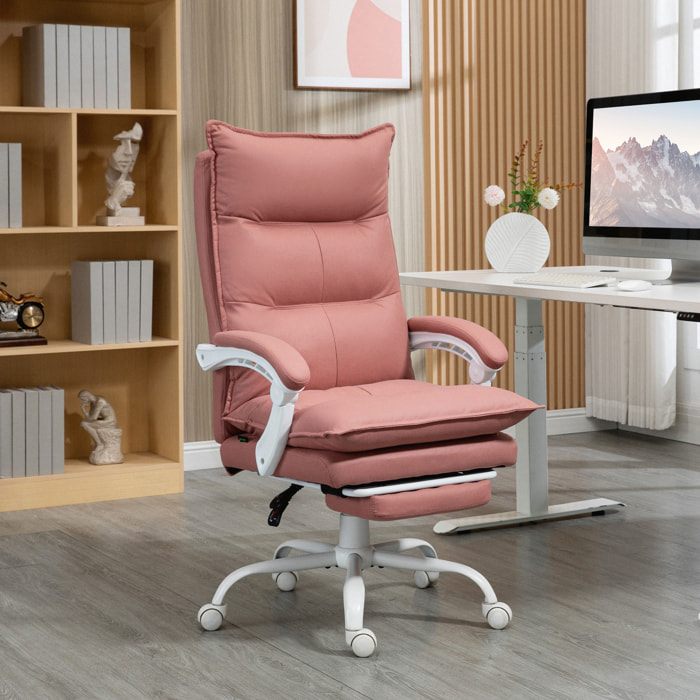 Fauteuil de bureau massant chauffant inclinable réglable repose-pieds rétractable microfibre rose