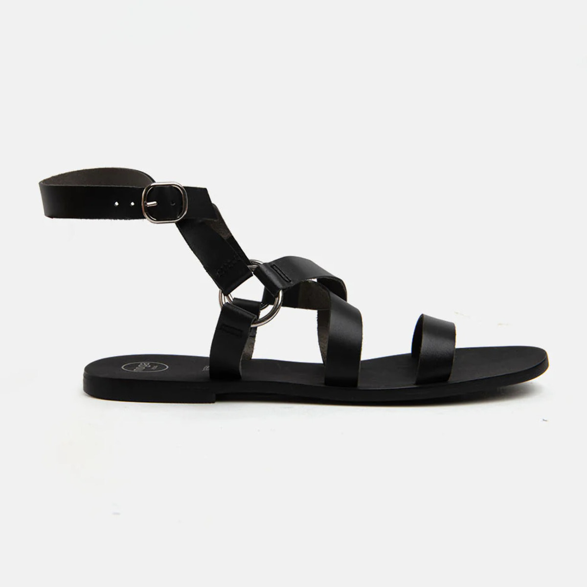 Sandalo in verra pelle con fascette alla schiava - NERO