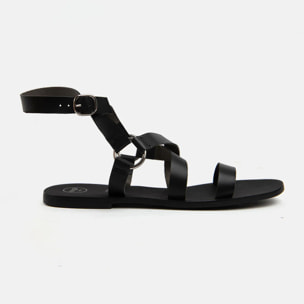 Sandalo in verra pelle con fascette alla schiava - NERO