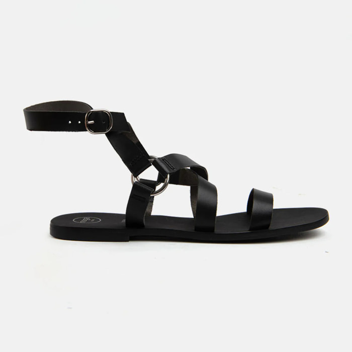 Sandalo in verra pelle con fascette alla schiava - NERO