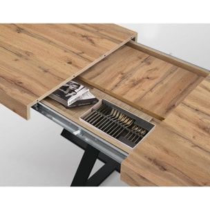 Tavolo FORTE DEI MARMI in legno, finitura rovere rustico e base a X in metallo antracite, allungabile 95x90 cm - 145 x 90 cm