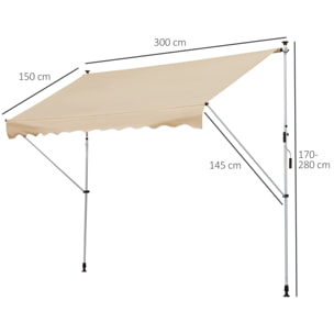 Toldo Portátil Balcón Plegable de Aluminio 3x1.5m Beige