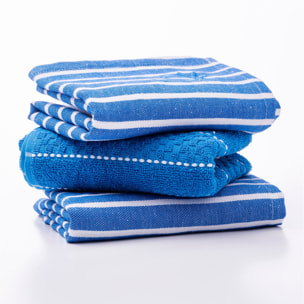 Set textil de cocina de 12 piezas 100% algodón, 4 paños 50x50cm + 8 servilletas, reutilizables y absorbentes, color azul