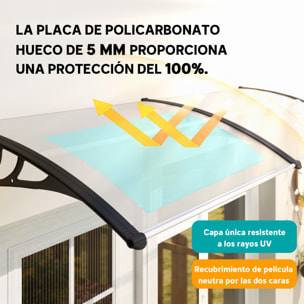 Marquesinas Exterior para Puertas y Ventanas, 195x75 cm, Tejadillo de Protección contra Sol y Lluvia, con Cubierta de Policarbonato, Soporte de Aleación de Aluminio, Blanco