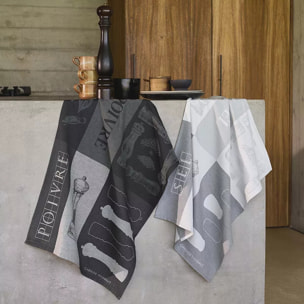 Torchon pur coton motif jacquard blanc noir Les poivrieres charbon