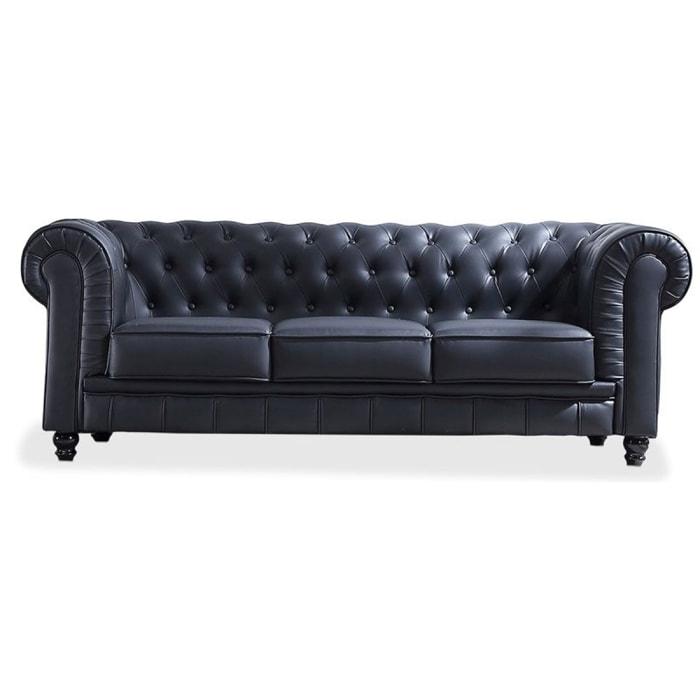 Sofá Chester 3 plazas símil piel Negro