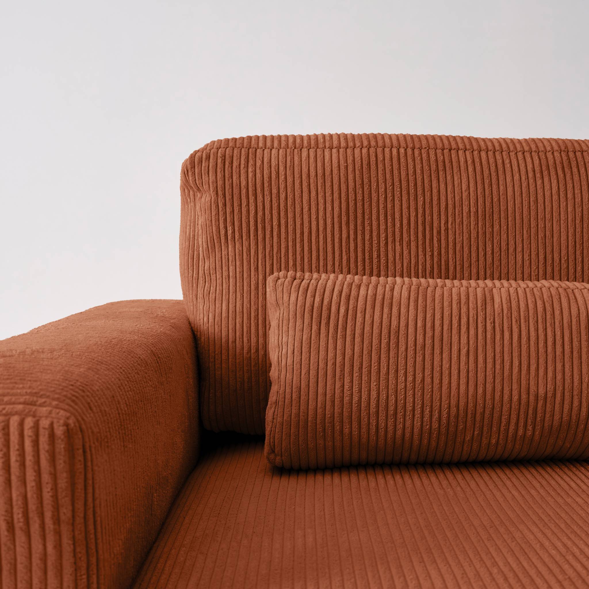 Canapé d'angle convertible réversible 5 places velours côtelé camel avec coffre de rangement - Theo