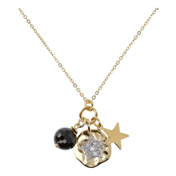 Collana Catena Rolo e Multipendente Martellato con Stella Pavé e Spinello Nero