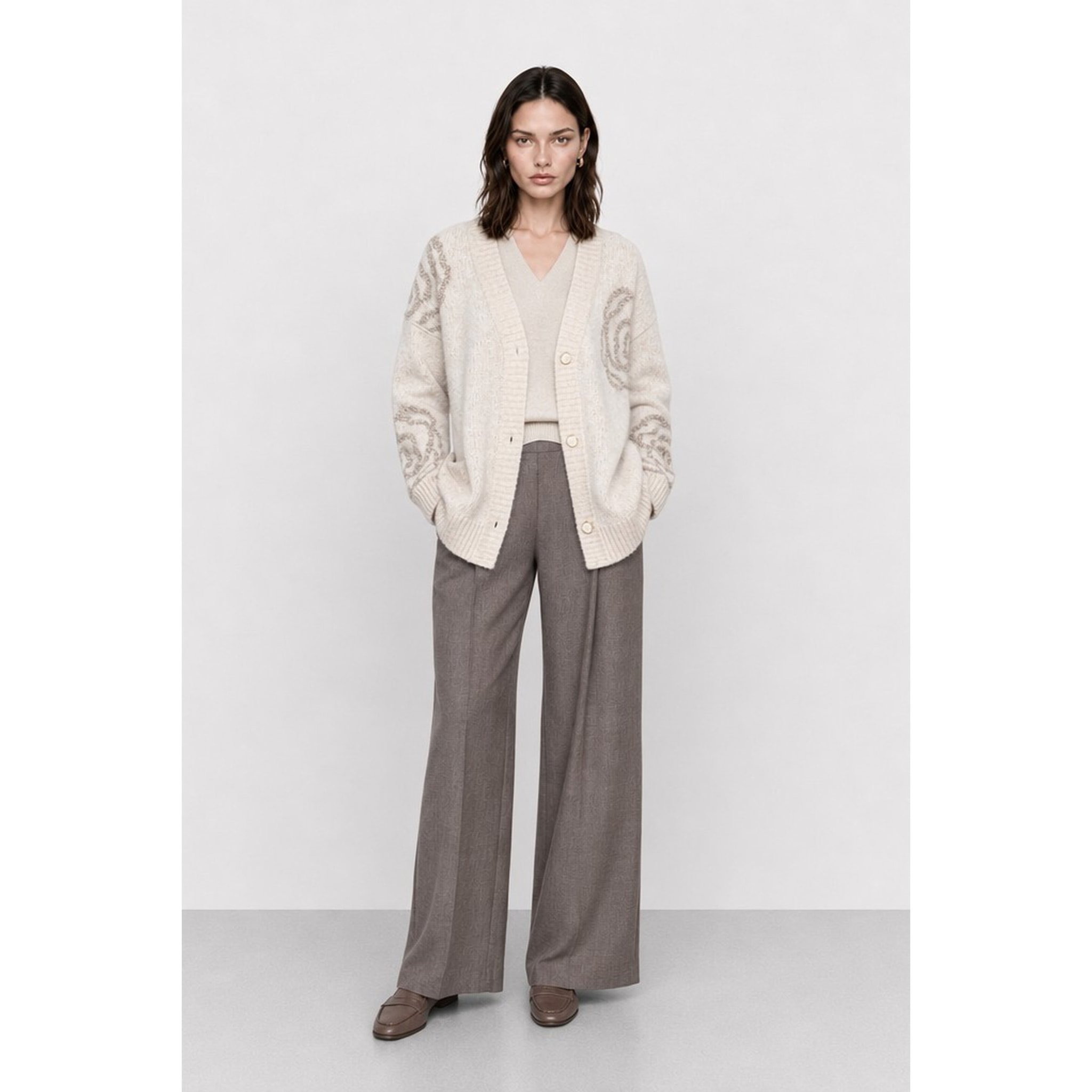 Kocca - Cappotto in maglia da donna con bottoni e motivo floreale Donna