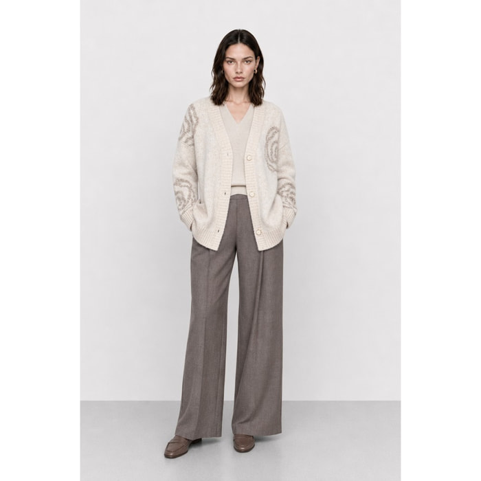 Kocca - Cappotto in maglia da donna con bottoni e motivo floreale Donna