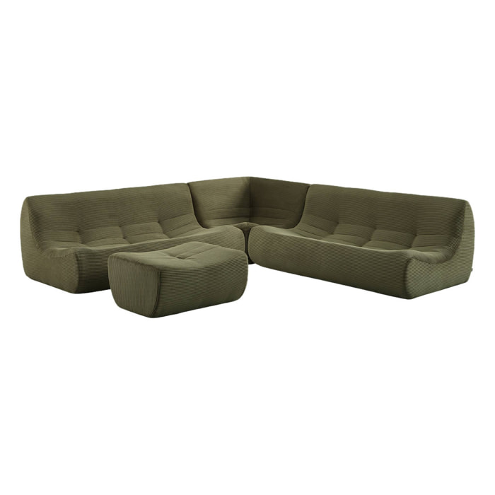 Canapé d'angle compressé modulable 7 places avec repose pied velours côtelé SOKOL