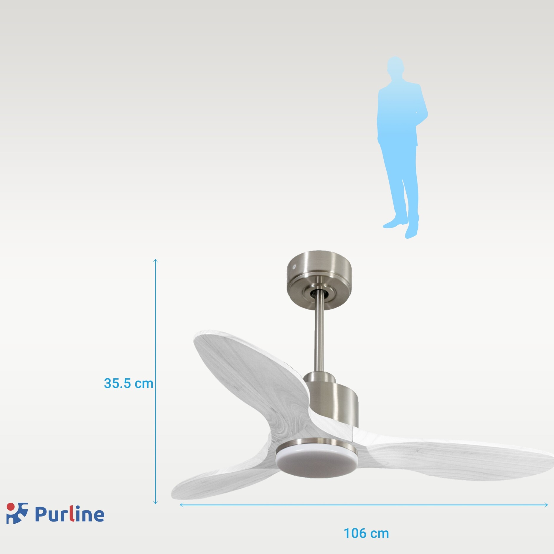 Ventilateur de plafond Réversible  Thermostat Dimmable Wifi Moteur à courant continu Toits en pente Télécommande Lumière à trois tons Hypersilence Mémoire