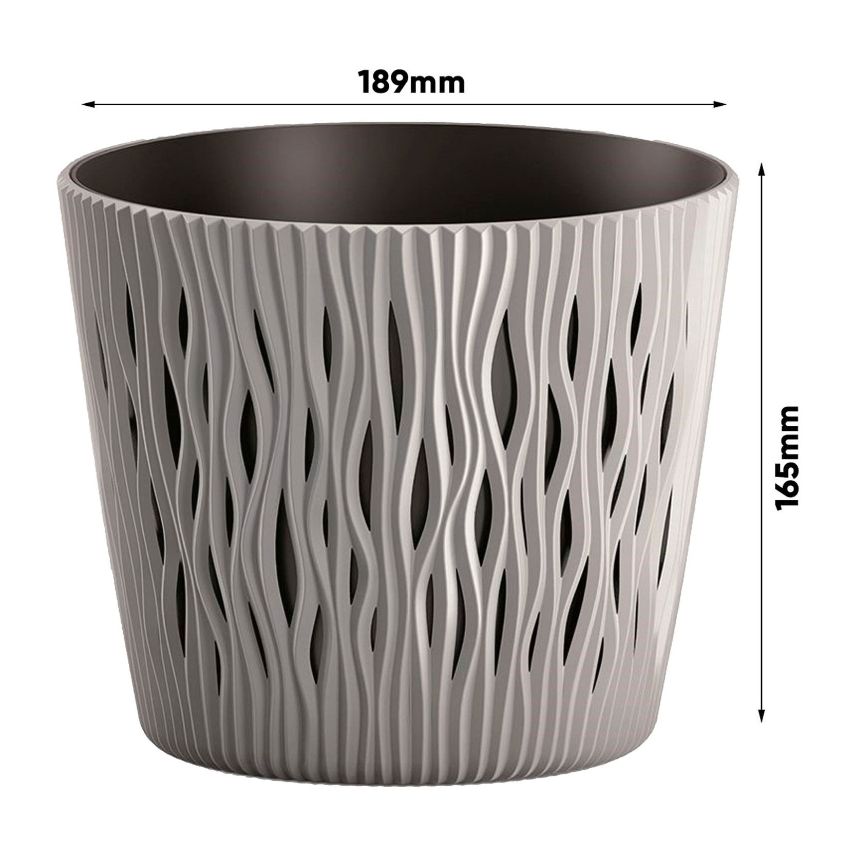 3x maceta redonda de plastico sandy round en color gris 18,9 (largo) x 18,9 (ancho) x 16,5 (alto) cm