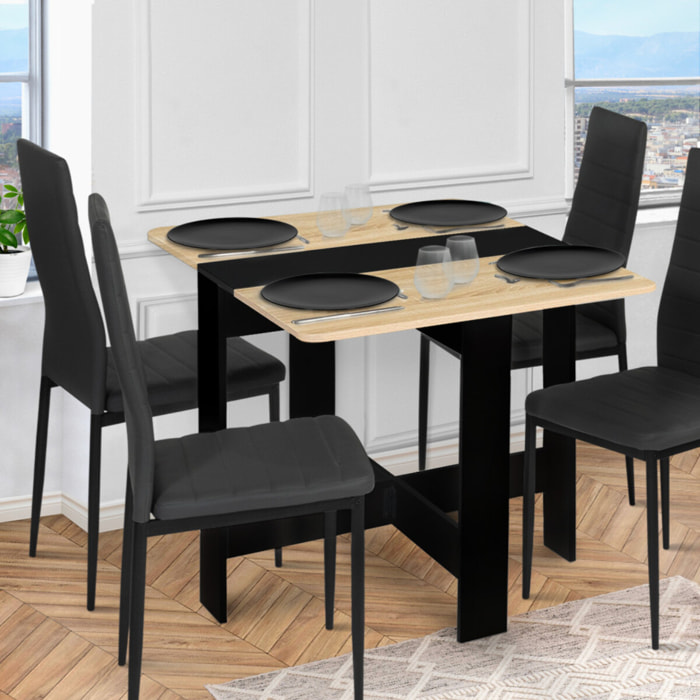 Table à manger carrée dépliable Edi bois et noir