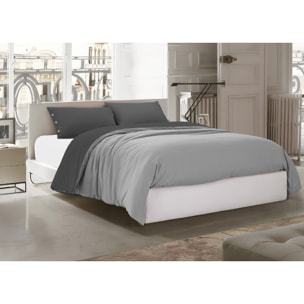 Parure Copripiumino Bicolor Estate/Inverno 100% Cotone Tinta Unita Amici Grigio Chiaro/Grigio Scuro