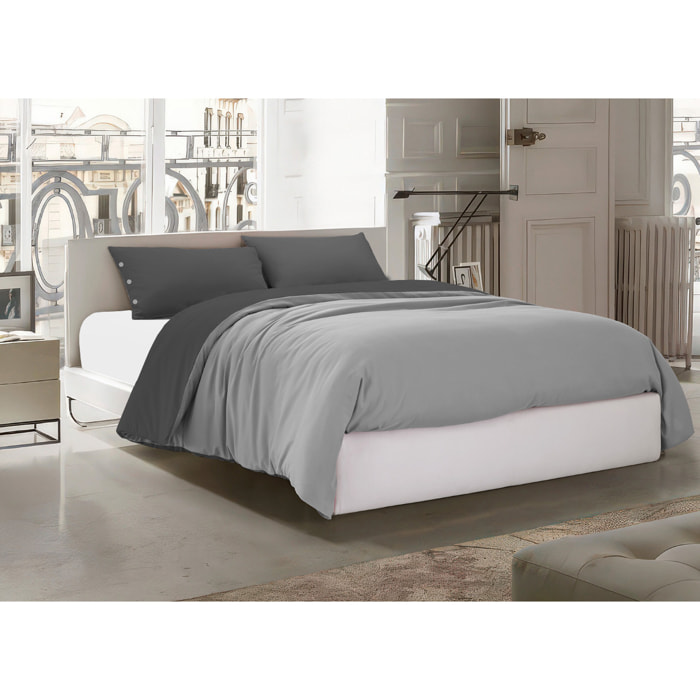 Parure Copripiumino Bicolor Estate/Inverno 100% Cotone Tinta Unita Amici Grigio Chiaro/Grigio Scuro