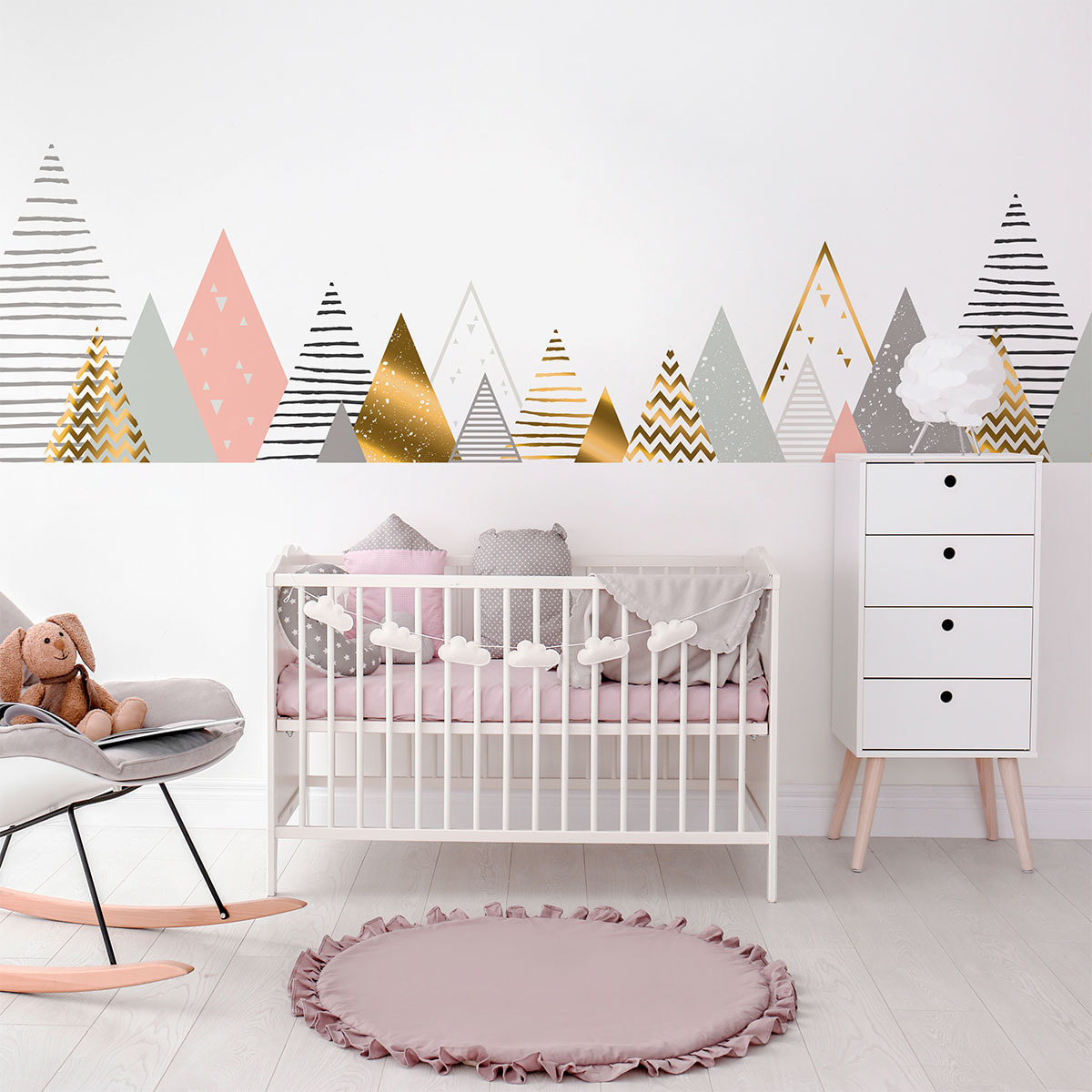 Stickers muraux enfants - Décoration chambre bébé - Autocollant Sticker mural géant enfant montagnes scandinaves KALINKA