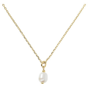 PERLAVIVA - Collana in Argento 925 placcato Oro Rosa 18Kt con Perla Ovale Bianca d'Acqua Dolce 8x10mm
