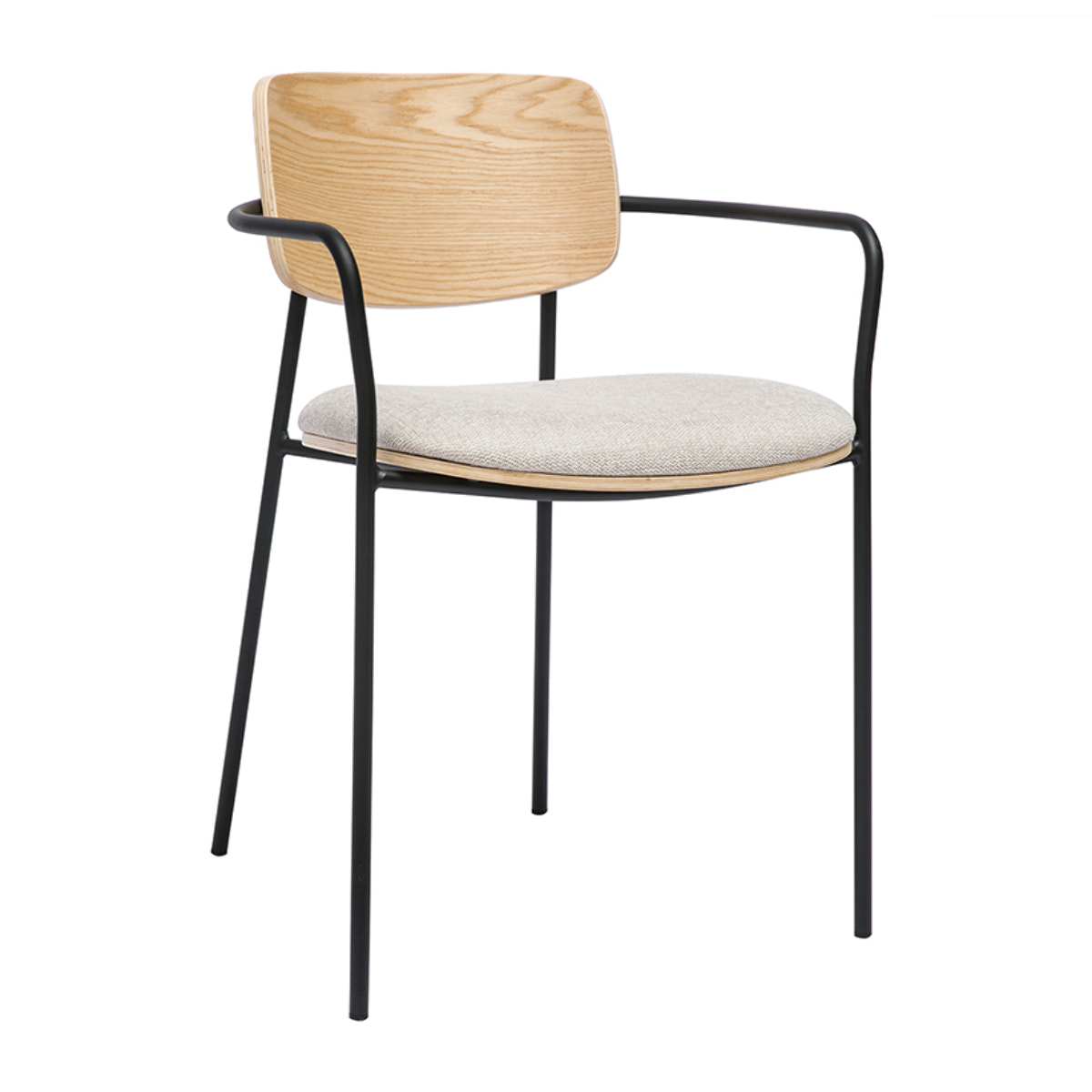 Chaises en bois clair chêne, tissu effet velours texturé beige et métal noir (lot de 2) SUSAN