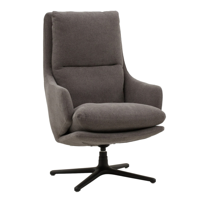 Poltrona girevole NEW ARLEY in tessuto grigio e base in metallo nero