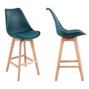 Lot de 2 tabourets scandinaves SVEN bleus avec coussin