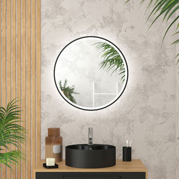 Miroir rond à leds - Noir