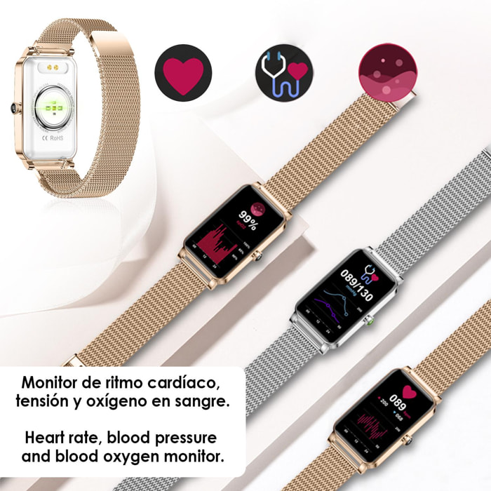 Smartwatch sportivo speciale da donna ZX19. 12 modalità sportive, cardiofrequenzimetro, ossigeno nel sangue e pressione sanguigna.