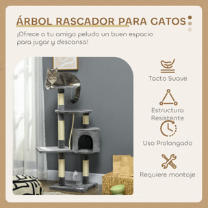 Rascador para Gatos Altura 116 cm Árbol para Gatos Torre de Escalada con Postes Rascadores de Sisal Cueva Plataformas y Juguetes Divertidos Colgantes Gris Oscuro