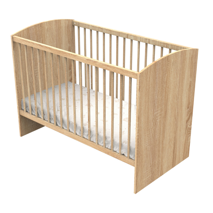 Lit bébé 120 x 60 avec têtes de lit arrondies en bois décor chêne doré