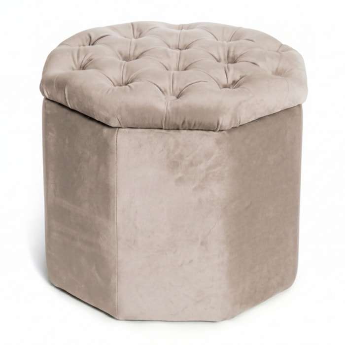 Pouf contenitore ottagonale in velluto trapuntato 40x35 cm, sgabello imbottito con vano portaoggetti, pouf salvaspazio elegante per salotto camera da letto ingresso cabina armadio, design moderno effetto velvet