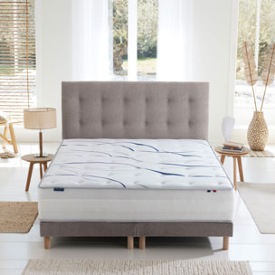 Ensemble matelas mémoire de forme MEMORIA + sommier + tête de lit, chenille bouclettes Gris clair