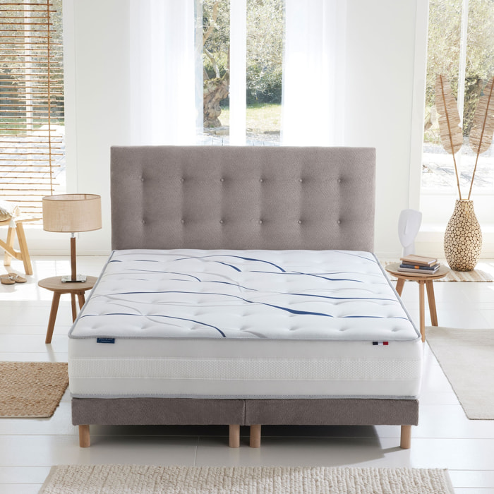 Ensemble matelas mémoire de forme MEMORIA + sommier + tête de lit, chenille bouclettes Gris clair