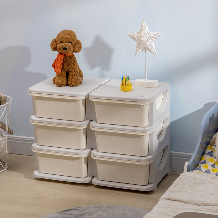 Organisateur de jouets enfant 6 tiroirs 3 niveaux gris clair crème