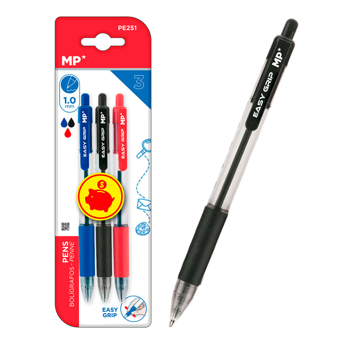 Set 3 bolígrafos Easy Grip 1,0 mm
