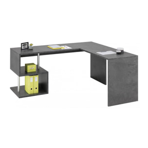 Scrivania ad angolo per ufficio con scaffale, Made in Italy, Tavolo da computer, Scrittoio per lavoro porta PC, cm 160x60h78, colore Grigio Cenere