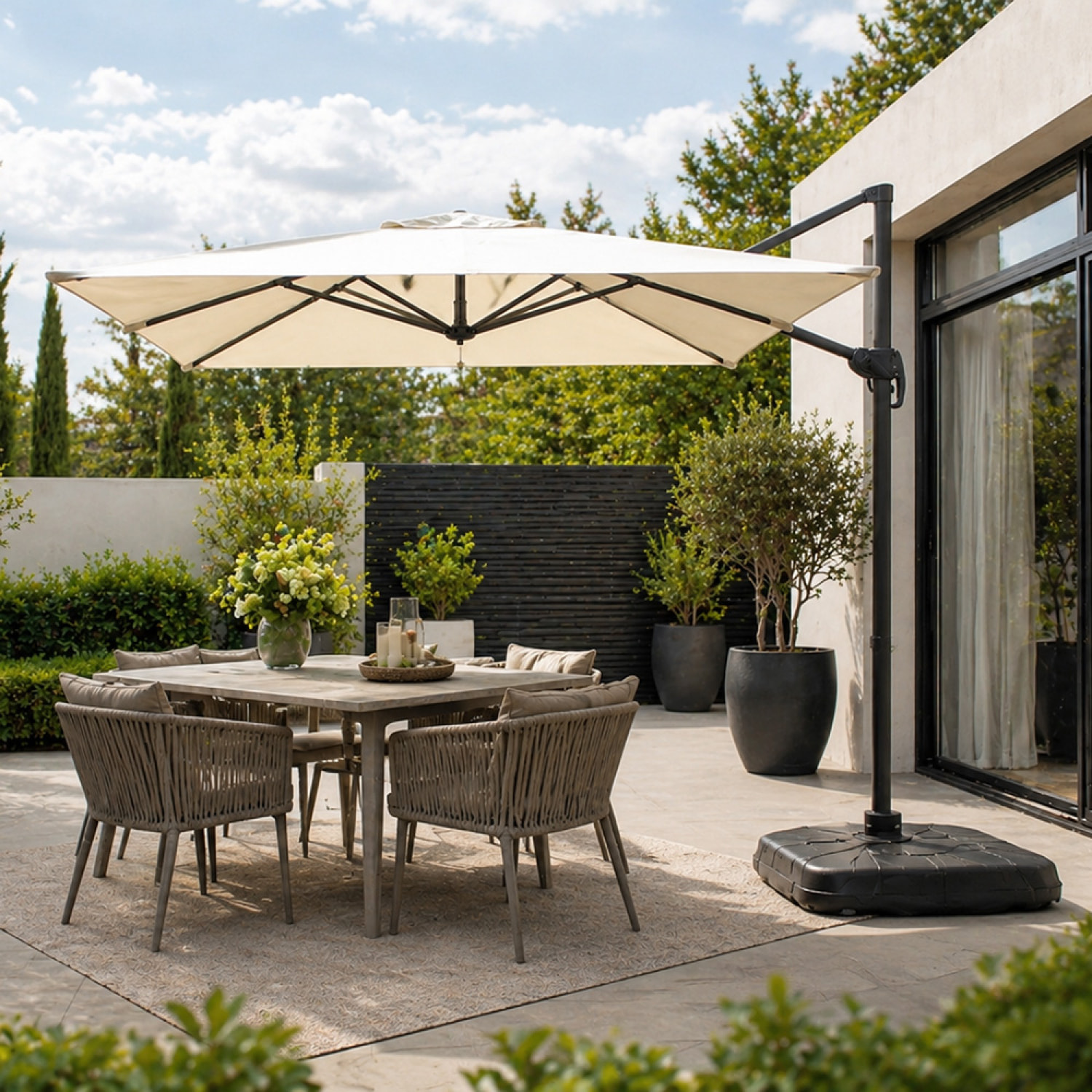 Parasol rectangulaire 2x3m déporté rotatif écru OTA