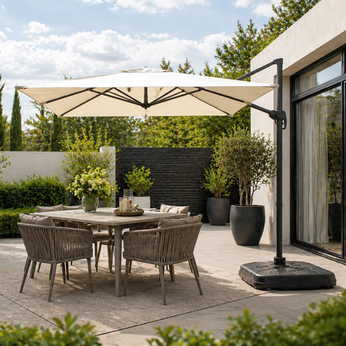 Parasol rectangulaire 2x3m déporté rotatif écru OTA