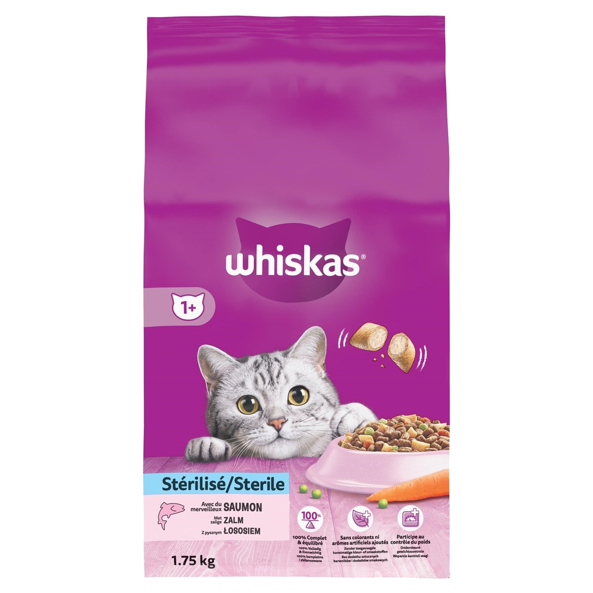 WHISKAS Croquettes au saumon pour chat adulte stérilisé 6x1,75kg