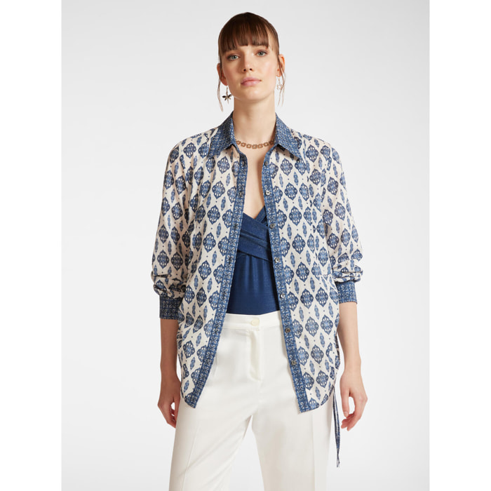Elena Mirò - Camisa con estampado étnico - Blanco