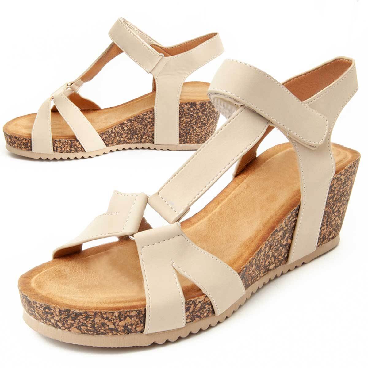 Sandalia De Cuña - Beige - Altura: 6 Cm