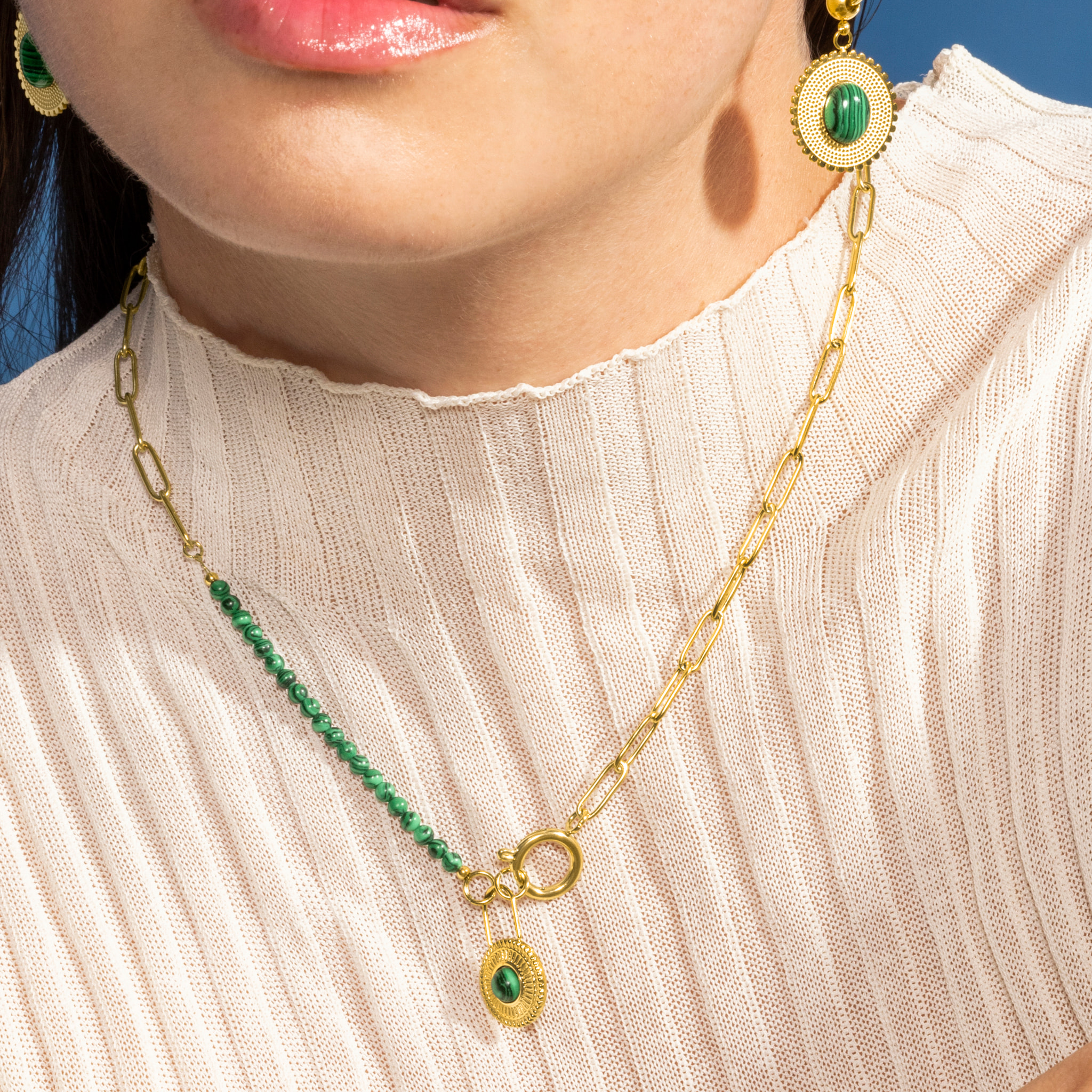 Collar de Malaquita acabado en oro amarillo de 18K- Mossir