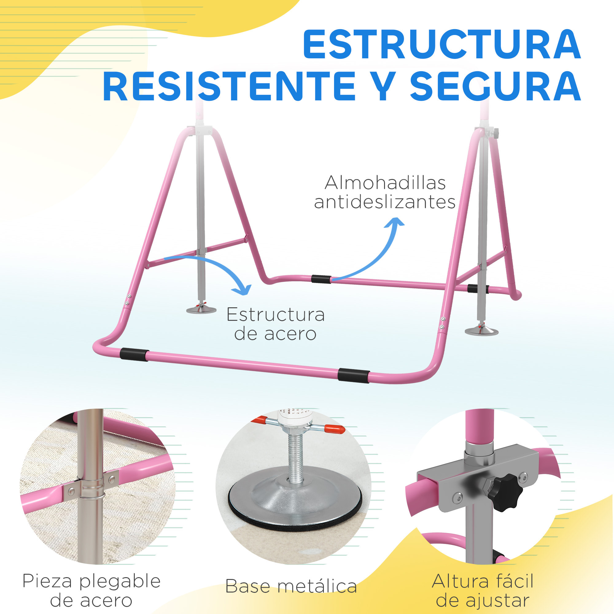 Barra de Gimnasia Artística, Barra Horizontal Plegable, Altura Ajustable, Equipo de Gimnasia para Entrenamiento en Casa, para Niños y Niñas, Rosa