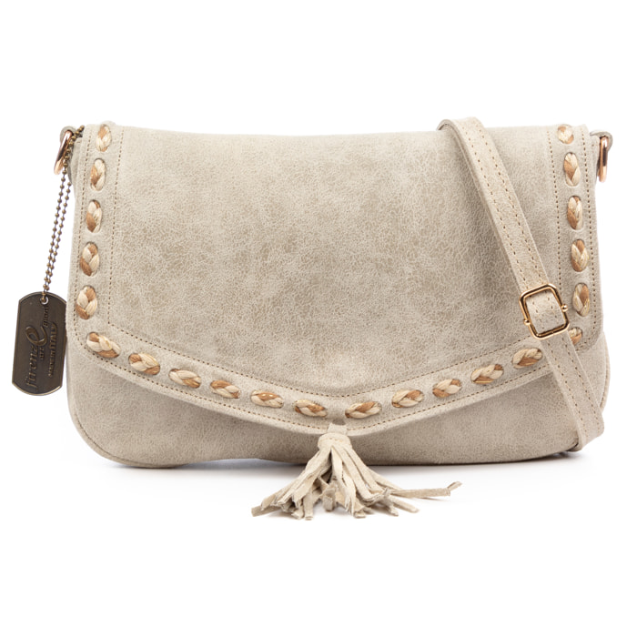 Belmonte Bolso bandolera Mujer. Piel auténtica Gamuza Lavado a la Piedra