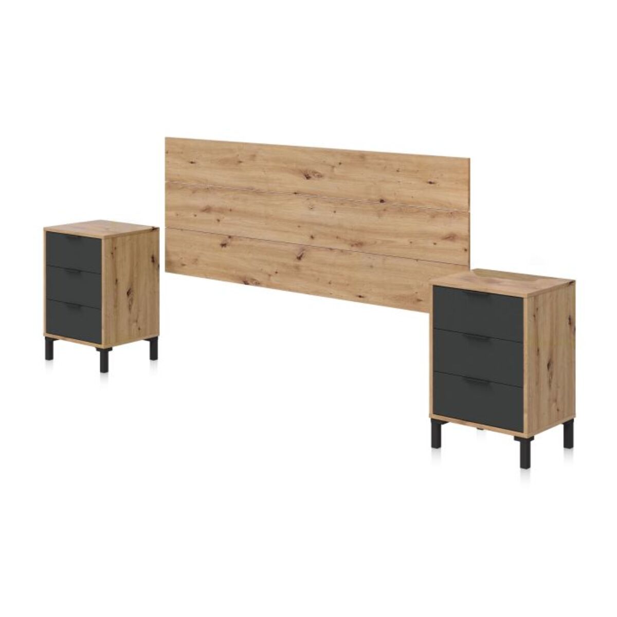 Cabecero con mesitas Luke Gris Antracita - Roble Nodi