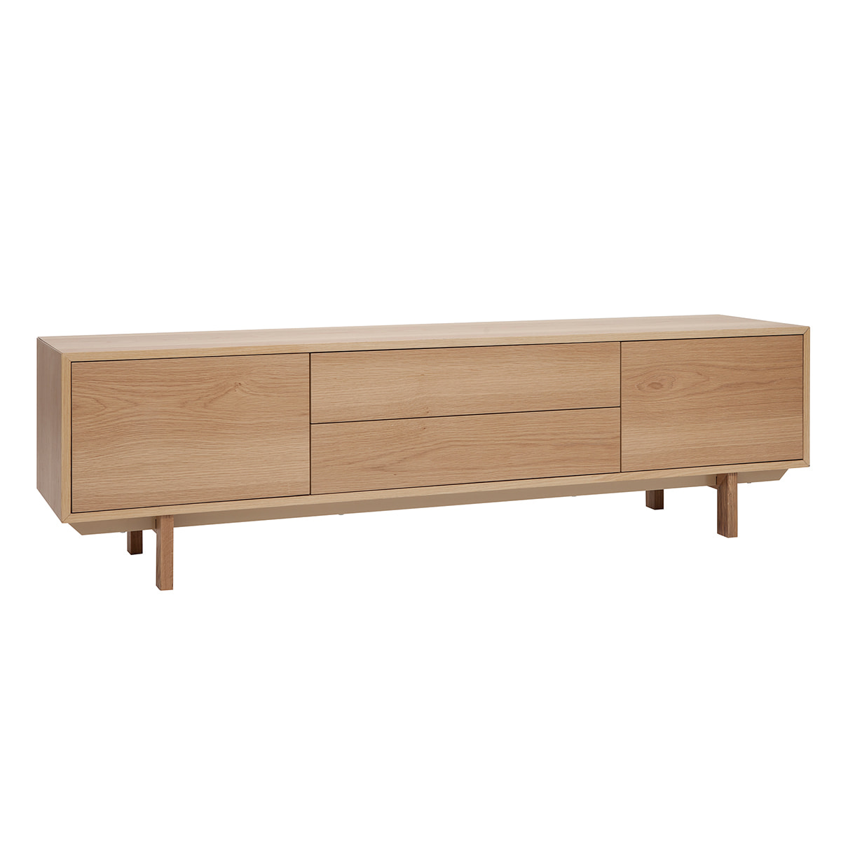 Meuble TV scandinave bois clair chêne 2 portes 2 tiroirs L180cm SID