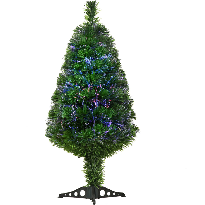 Sapin de Noël artificiel lumineux fibre optique multicolore + support pied Ø 48 x 90H cm 90 branches vert